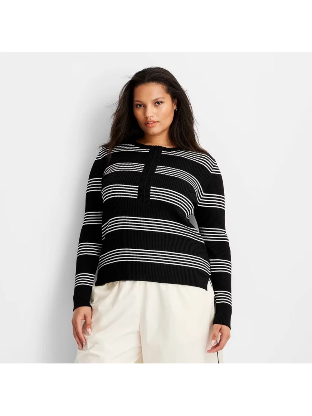 Black & White Striped half zip top, Future Collective
